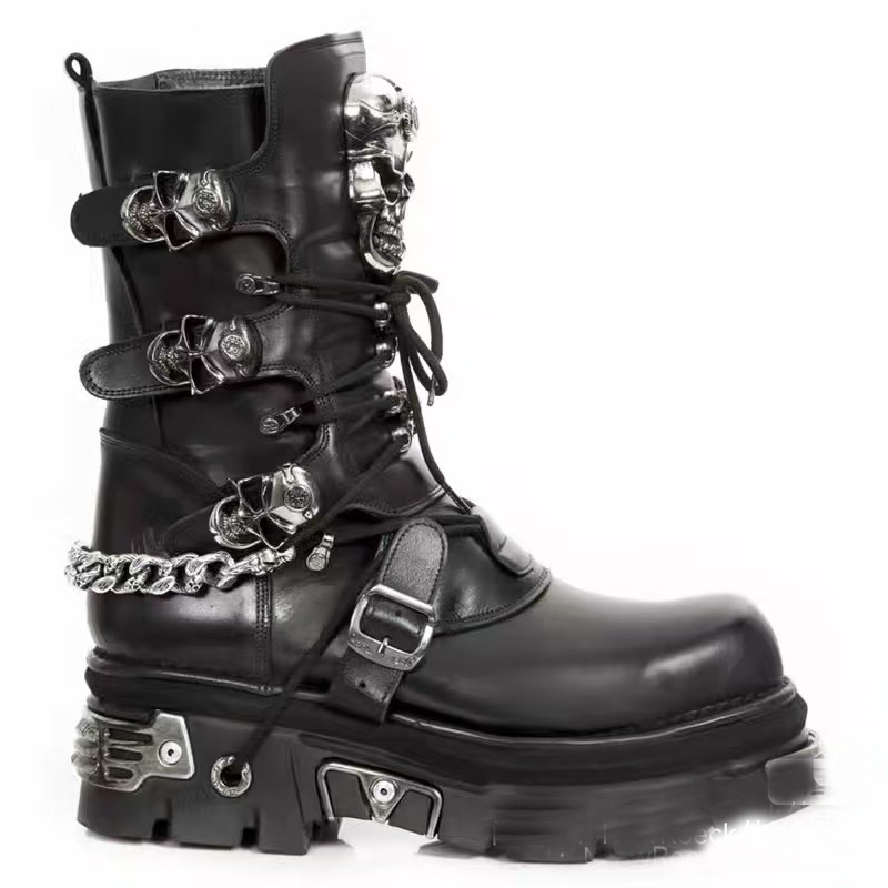 Motorcycle Chain - Modne męskie buty motocyklowe z prawdziwej
